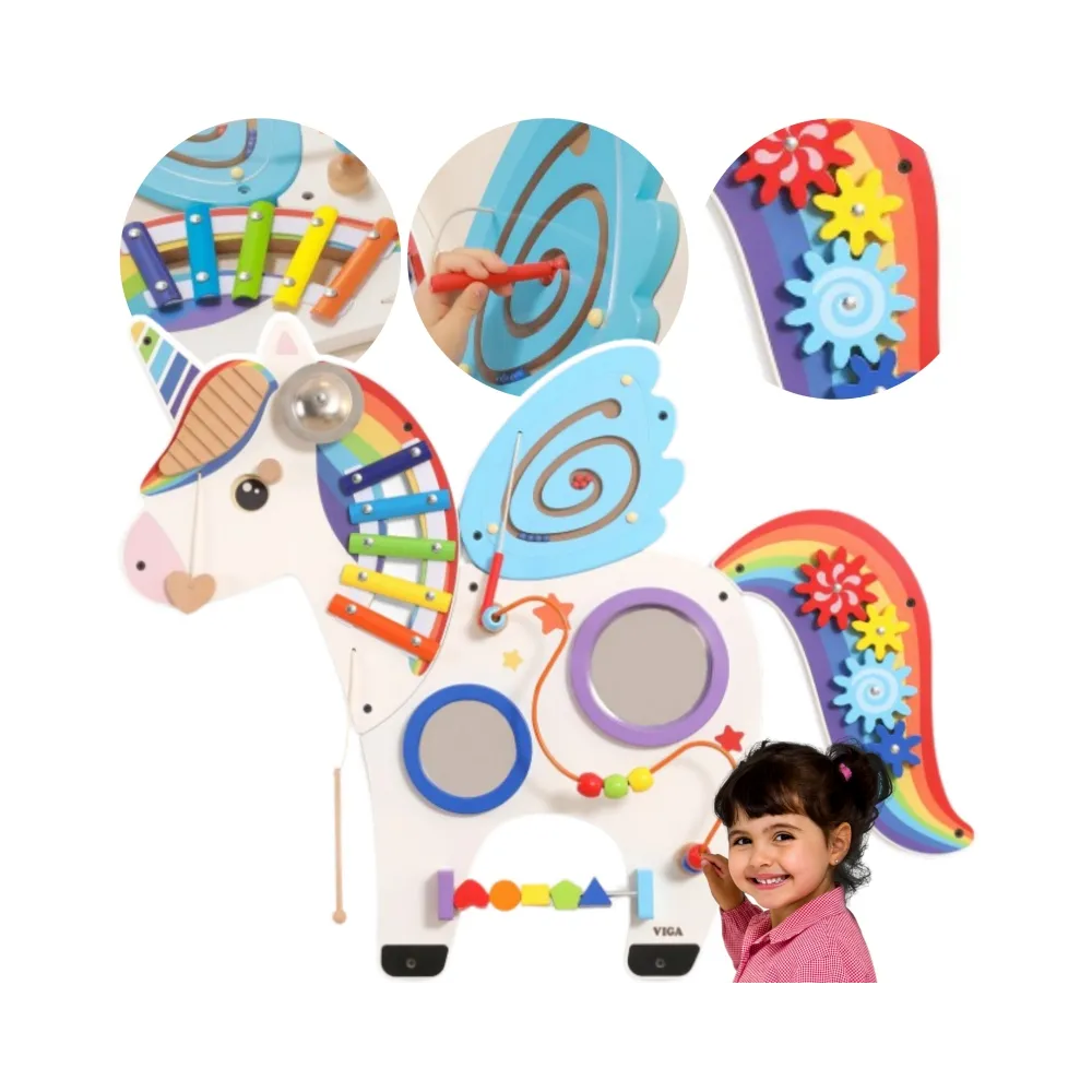 VIGA Drewniana Tablica Sensoryczna Manipulacyjna Jednorożec Certyfikat FSC Montessori