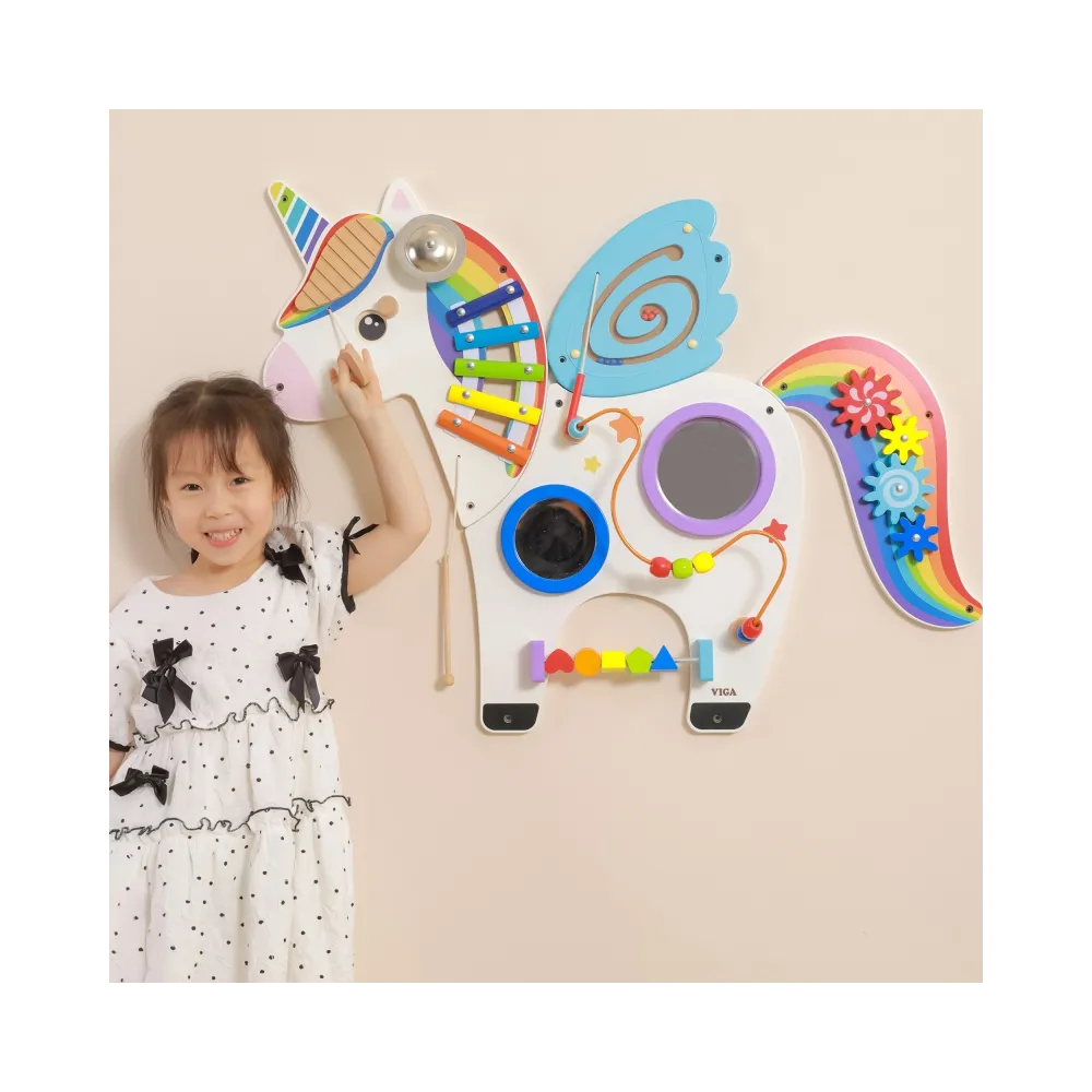 VIGA Drewniana Tablica Sensoryczna Manipulacyjna Jednorożec Certyfikat FSC Montessori