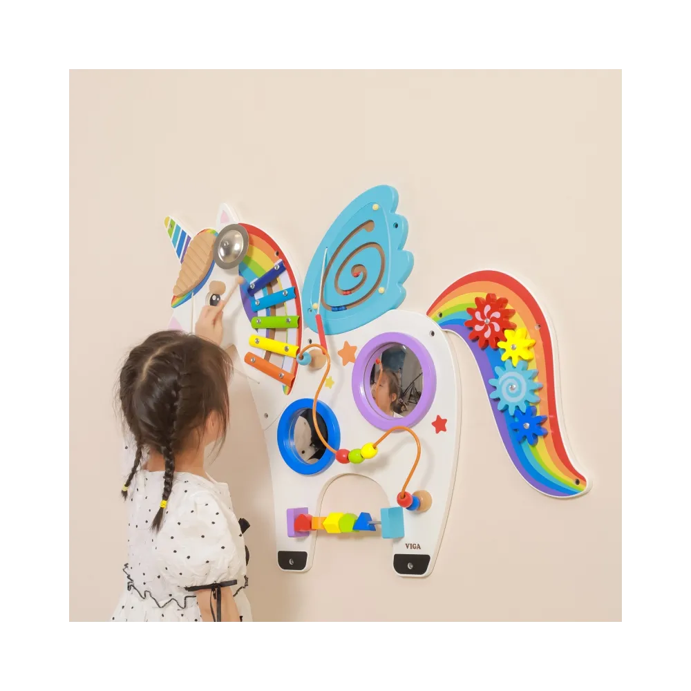 VIGA Drewniana Tablica Sensoryczna Manipulacyjna Jednorożec Certyfikat FSC Montessori