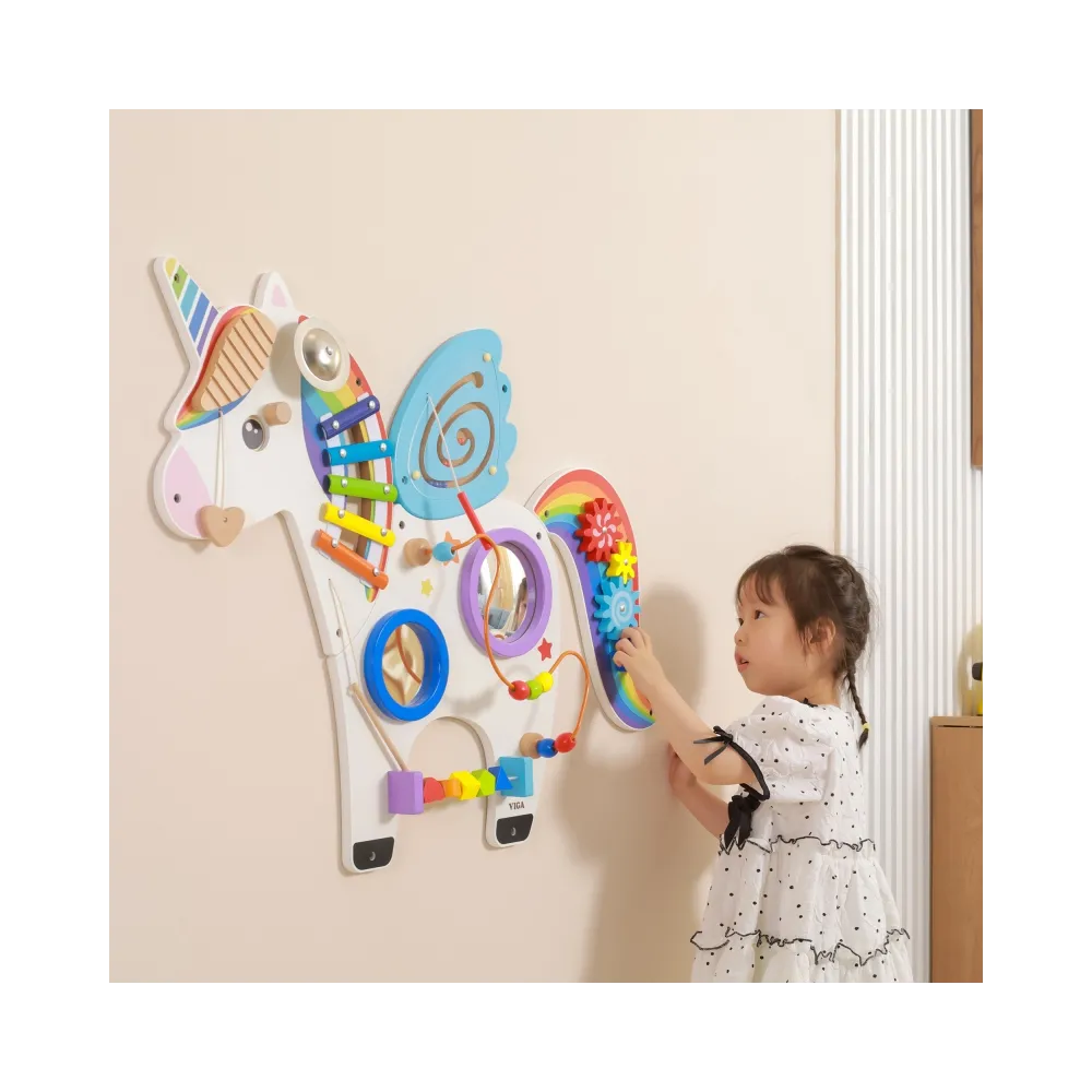 VIGA Drewniana Tablica Sensoryczna Manipulacyjna Jednorożec Certyfikat FSC Montessori