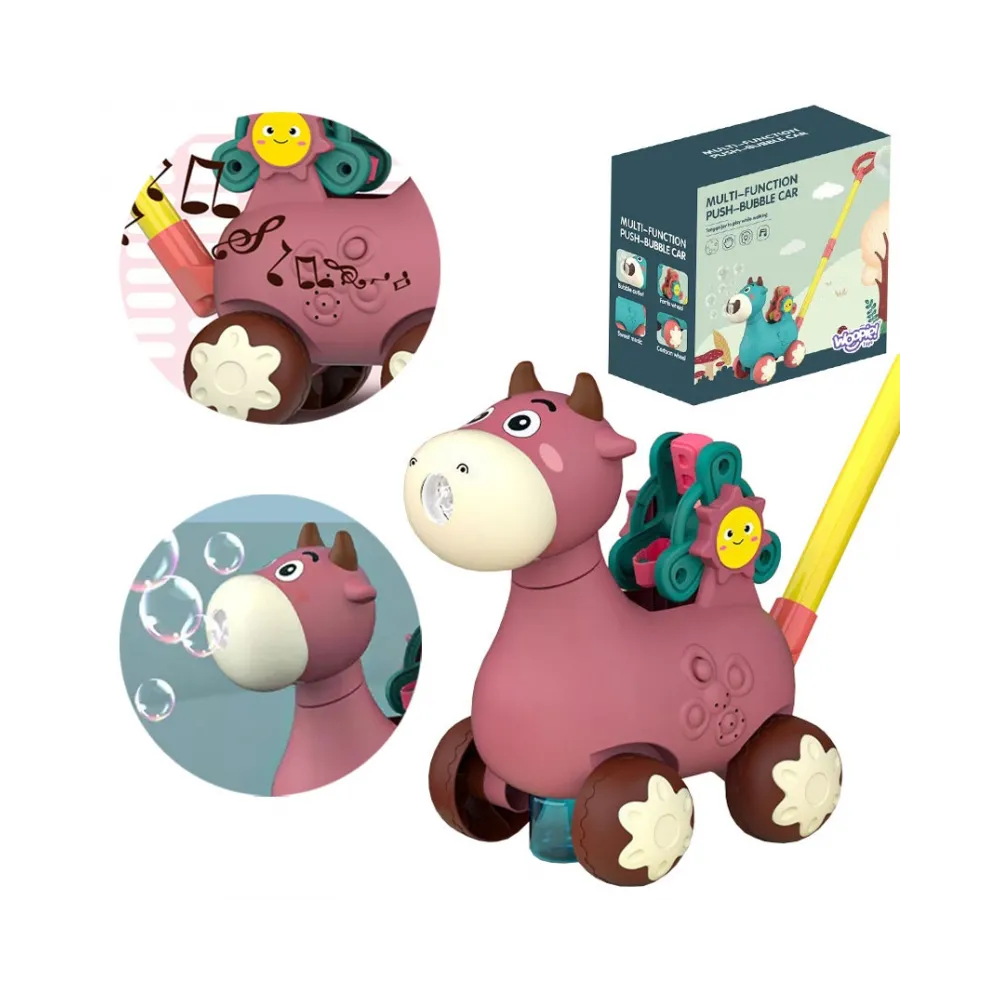 WOOPIE Pchacz Krówka do Pchania z Dźwiękiem i Bańkami Mydlanymi Różowa