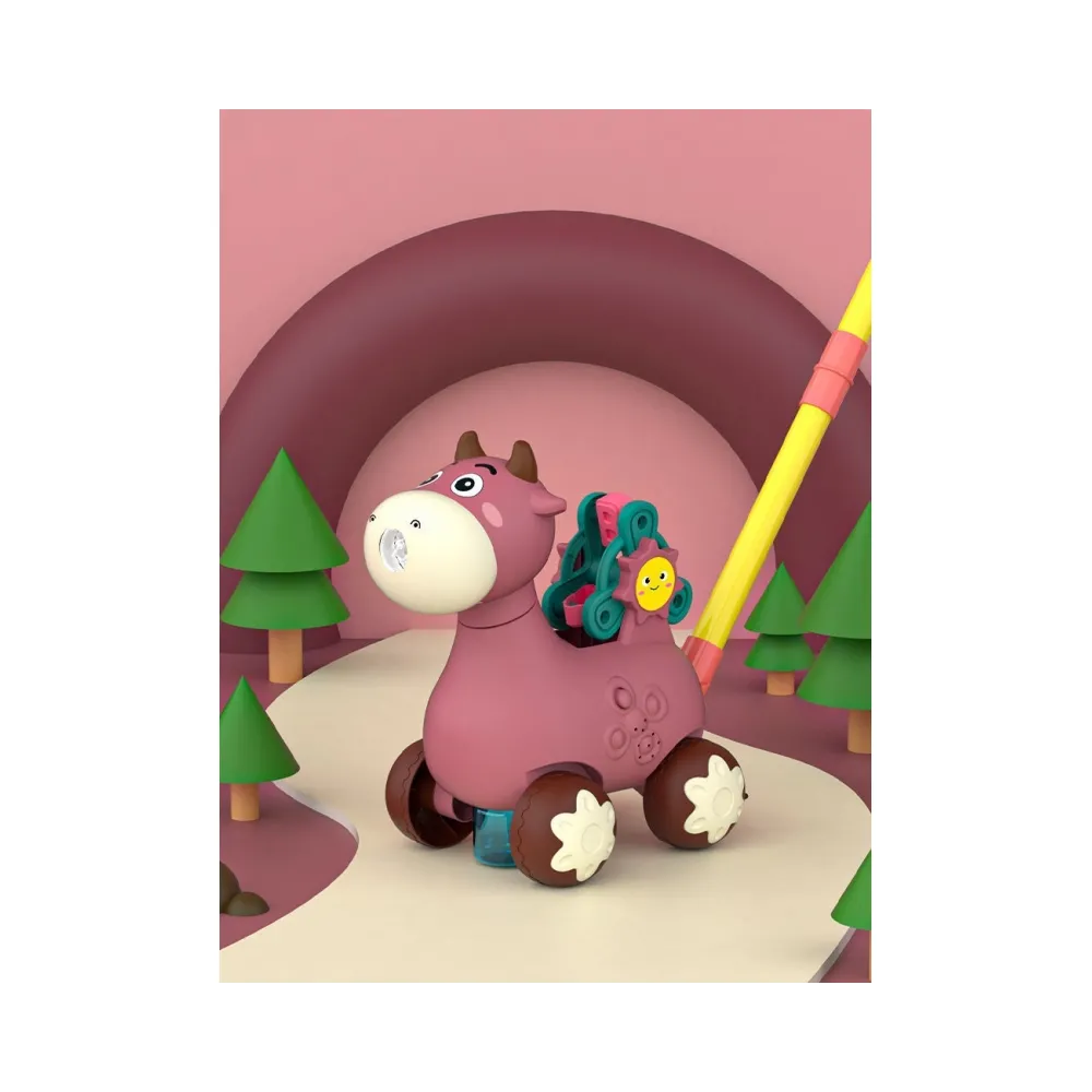 WOOPIE Pchacz Krówka do Pchania z Dźwiękiem i Bańkami Mydlanymi Różowa