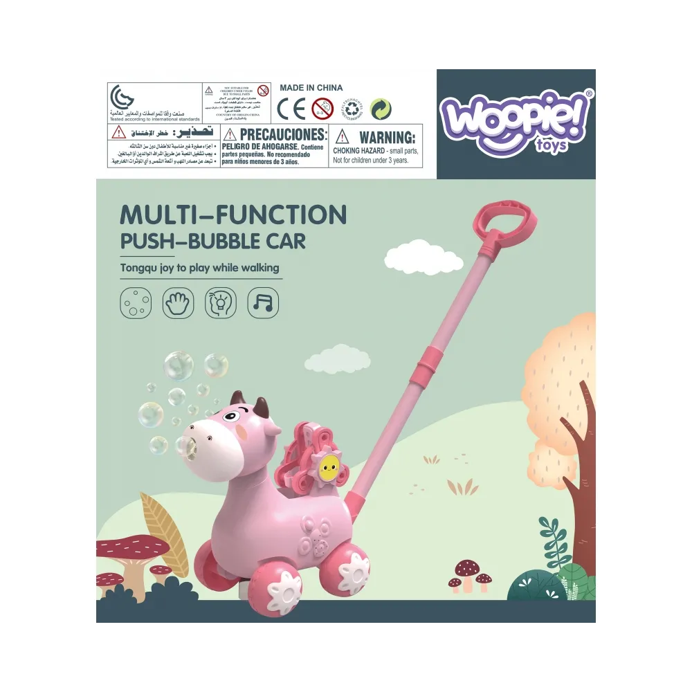 WOOPIE Pchacz Krówka do Pchania z Dźwiękiem i Bańkami Mydlanymi Różowa