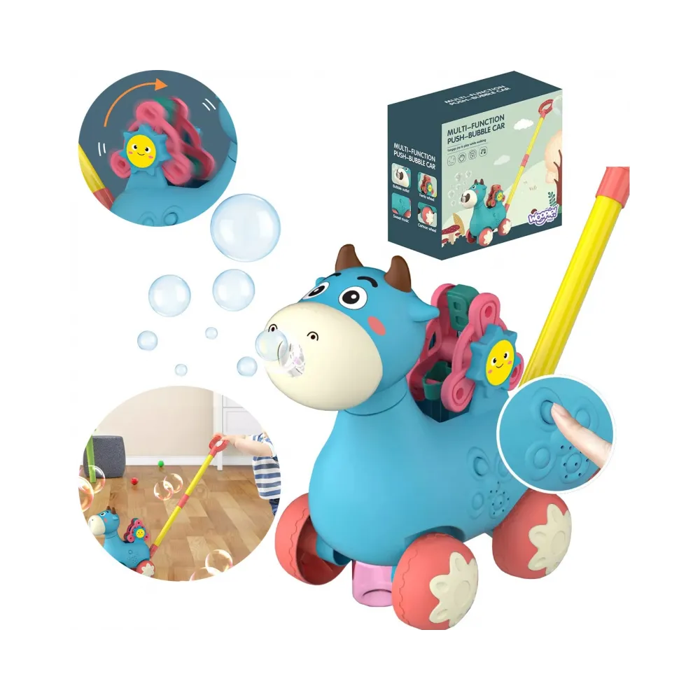 WOOPIE Pchacz Krówka do Pchania z Dźwiękiem i Bańkami Mydlanymi Niebieska