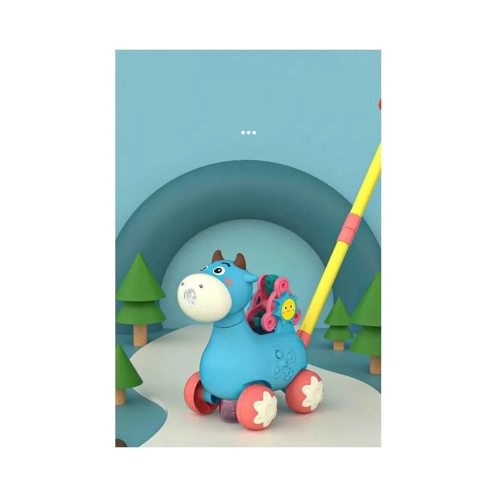 WOOPIE Pchacz Krówka do Pchania z Dźwiękiem i Bańkami Mydlanymi Niebieska