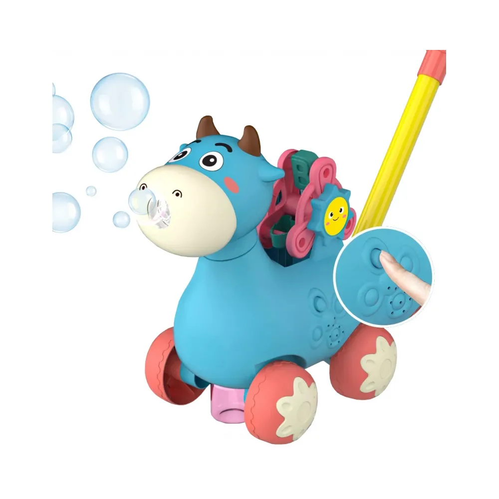 WOOPIE Pchacz Krówka do Pchania z Dźwiękiem i Bańkami Mydlanymi Niebieska