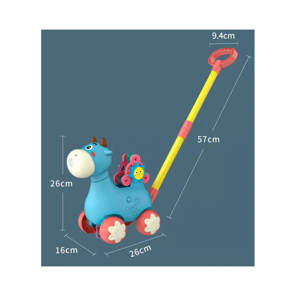 WOOPIE Pchacz Krówka do Pchania z Dźwiękiem i Bańkami Mydlanymi Niebieska