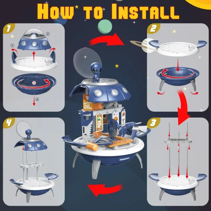 Kosmiczny zestaw zabawkowy WOOPIE, rozwijający kreatywność dzieci.