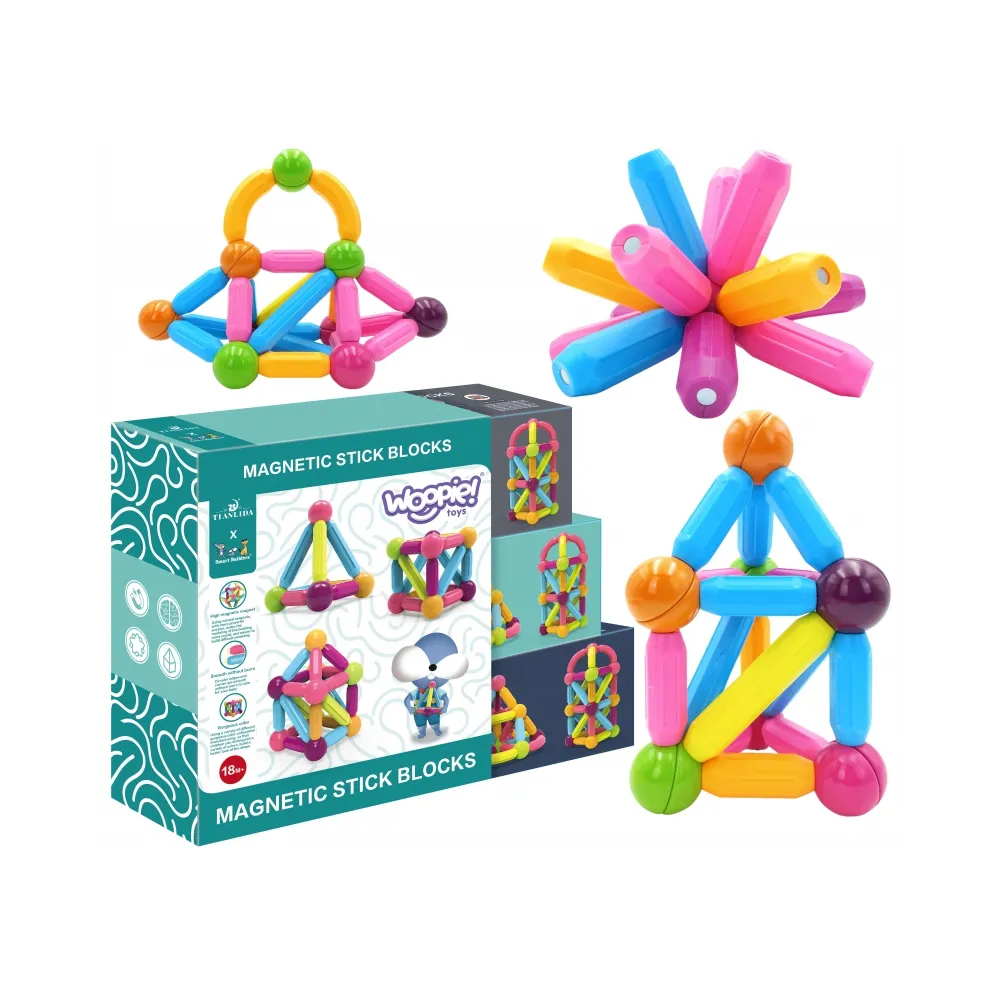 WOOPIE Magnetyczne Klocki Konstrukcyjne Edukacyjne Duże Grube 38 el.