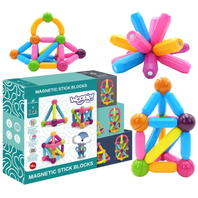 Kolorowe klocki WOOPIE rozwijające zdolności manualne maluchów.