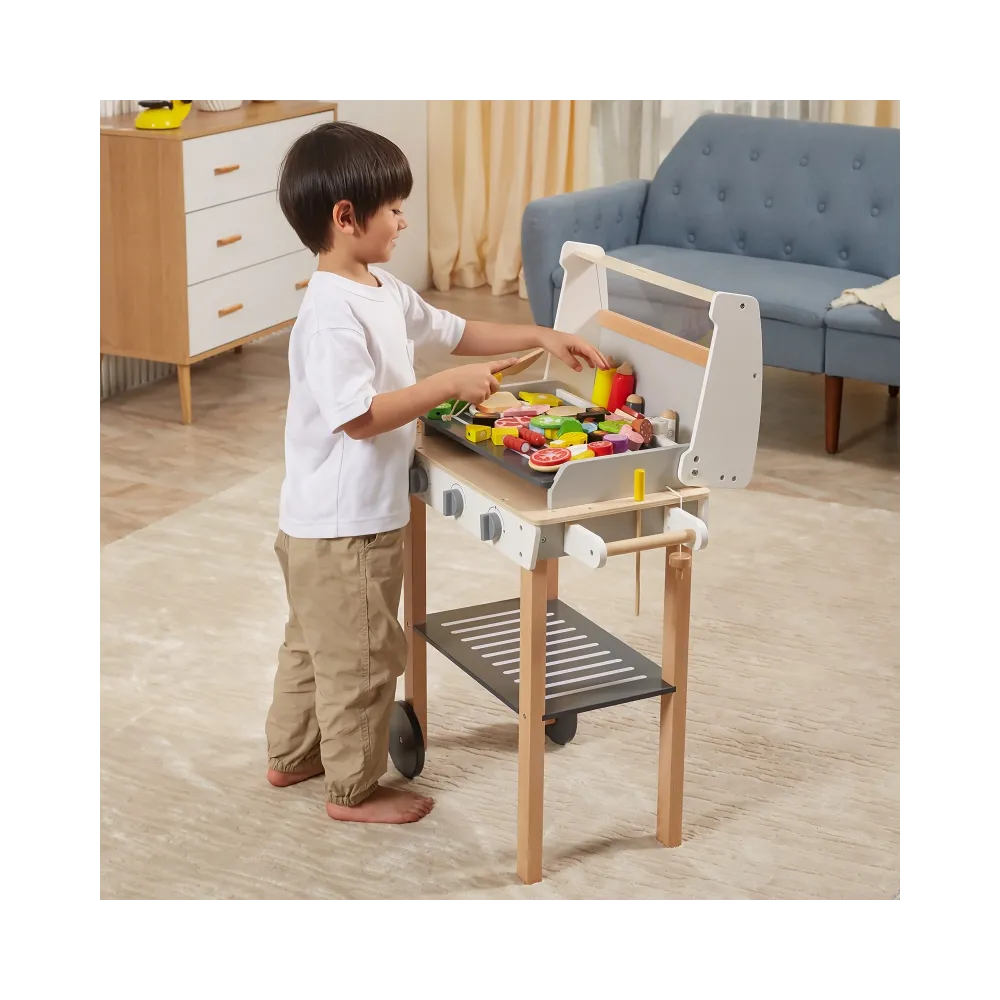 VIGA Duży Drewniany Grill dla Dzieci + 47 Akcesoriów