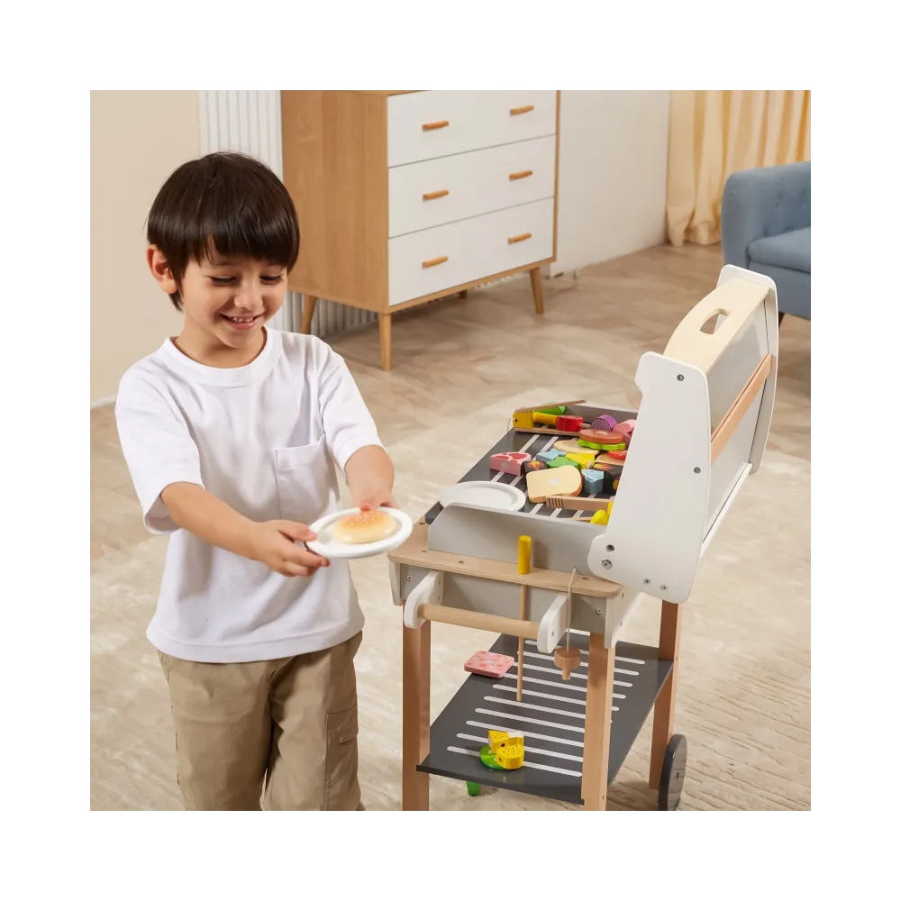 VIGA Duży Drewniany Grill dla Dzieci + 47 Akcesoriów