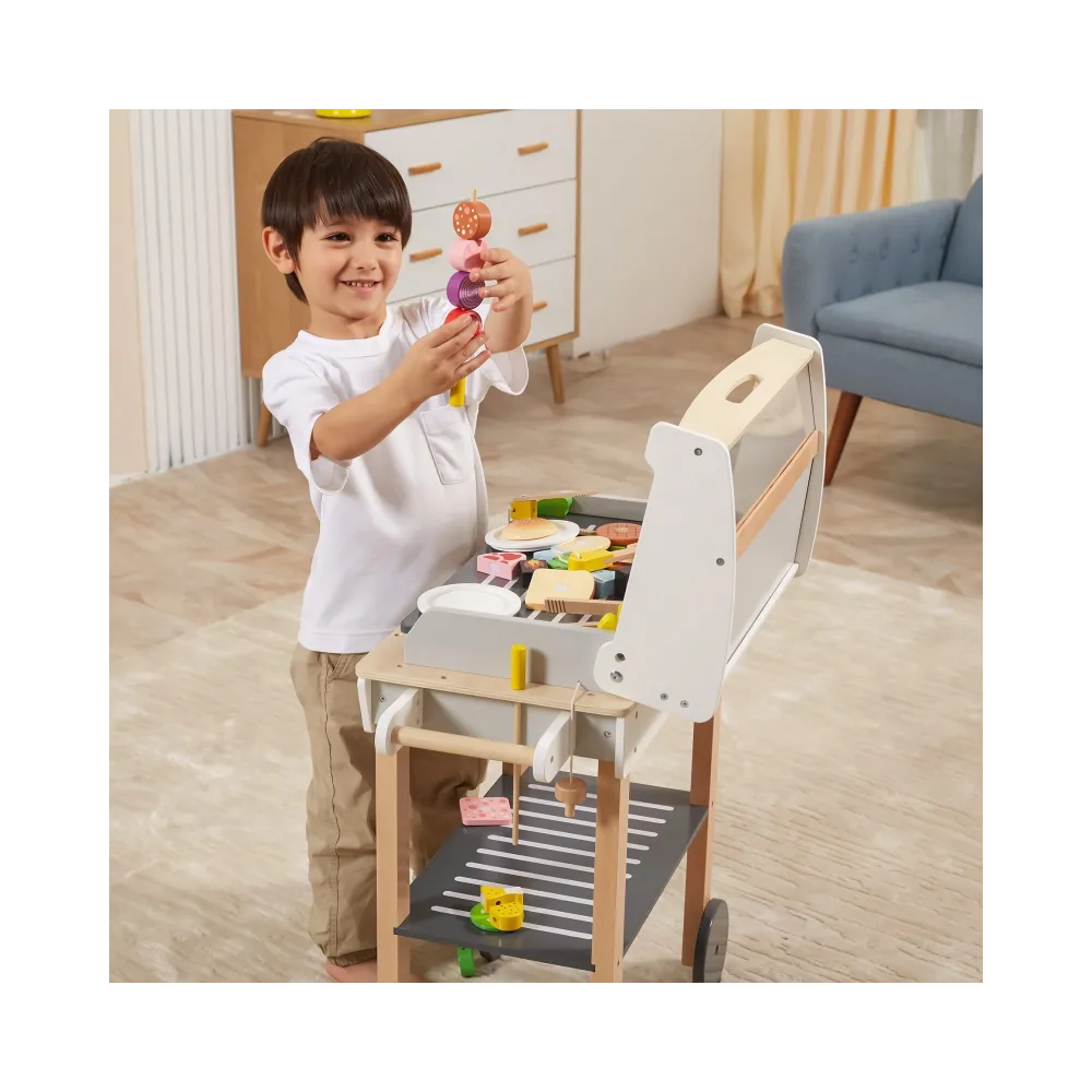 VIGA Duży Drewniany Grill dla Dzieci + 47 Akcesoriów