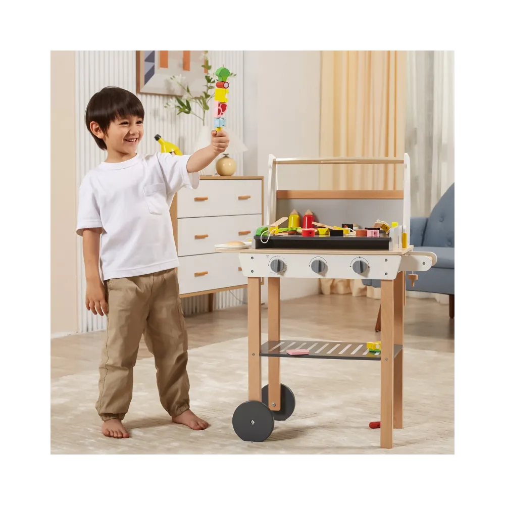 VIGA Duży Drewniany Grill dla Dzieci + 47 Akcesoriów