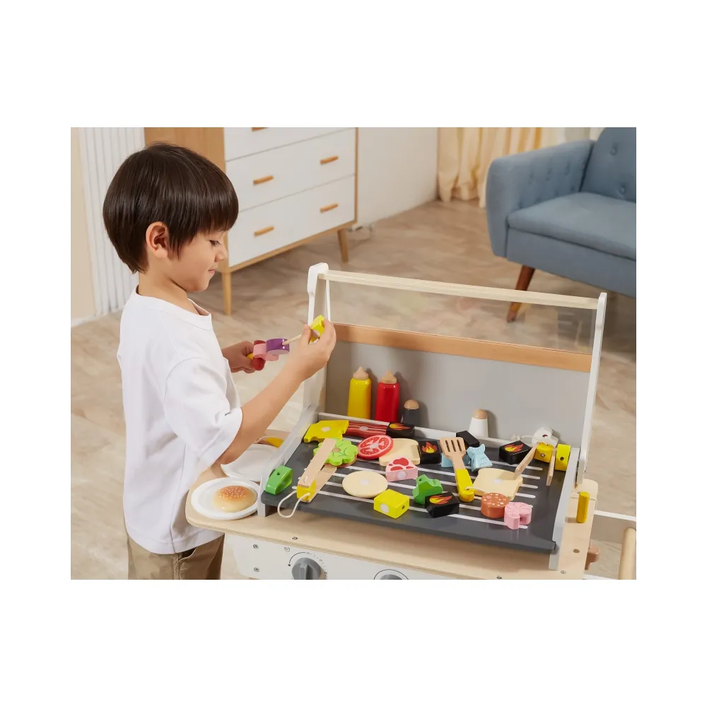 VIGA Duży Drewniany Grill dla Dzieci + 47 Akcesoriów