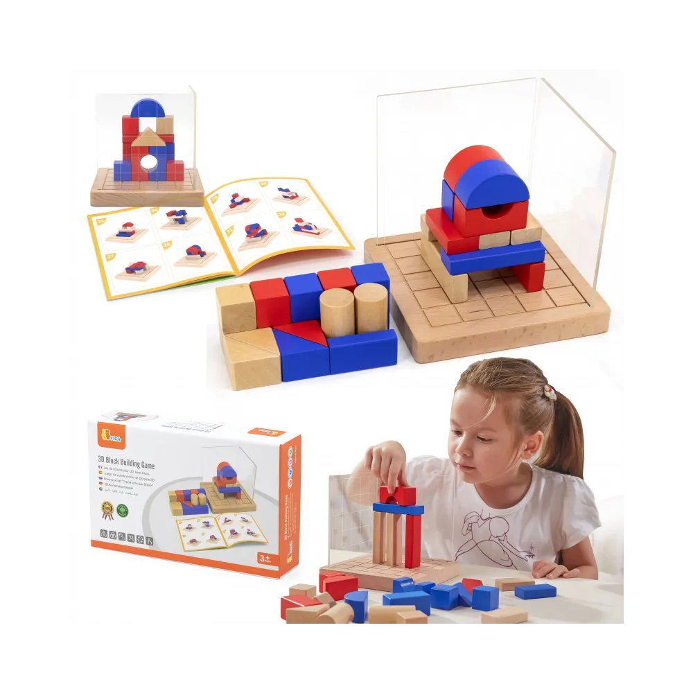 VIGA Drewniana Gra Budowanie Klocki 3D Montessori