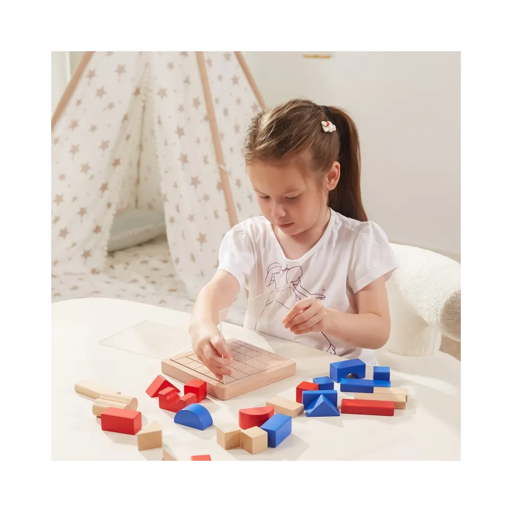 VIGA Drewniana Gra Budowanie Klocki 3D Montessori