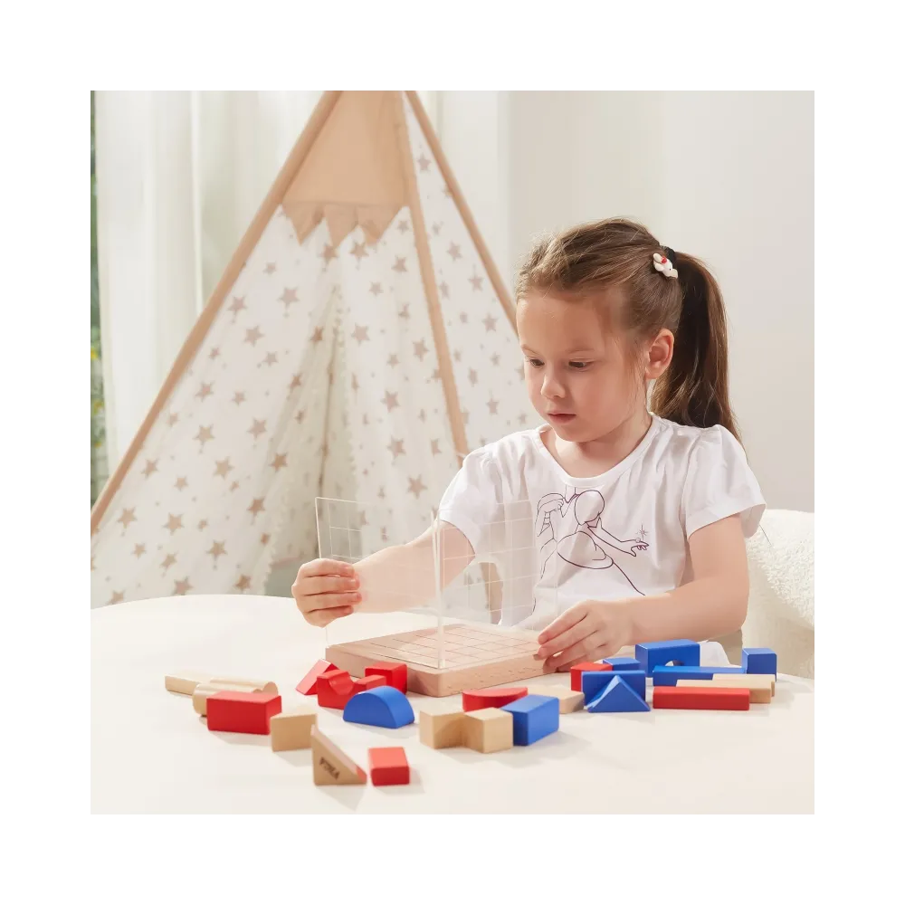 VIGA Drewniana Gra Budowanie Klocki 3D Montessori