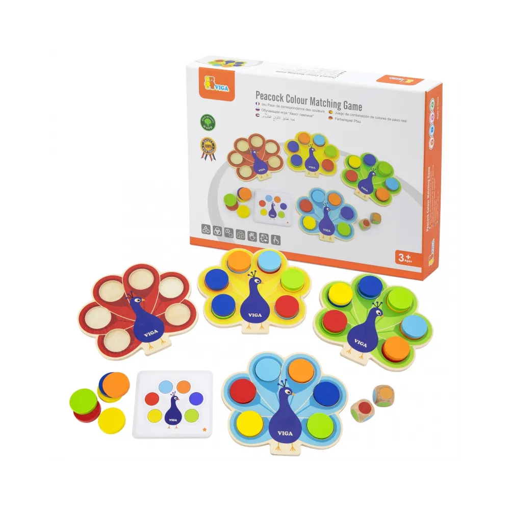 VIGA Drewniana Gra Dopasuj Kolory Pawi Ogon Montessori + Karty