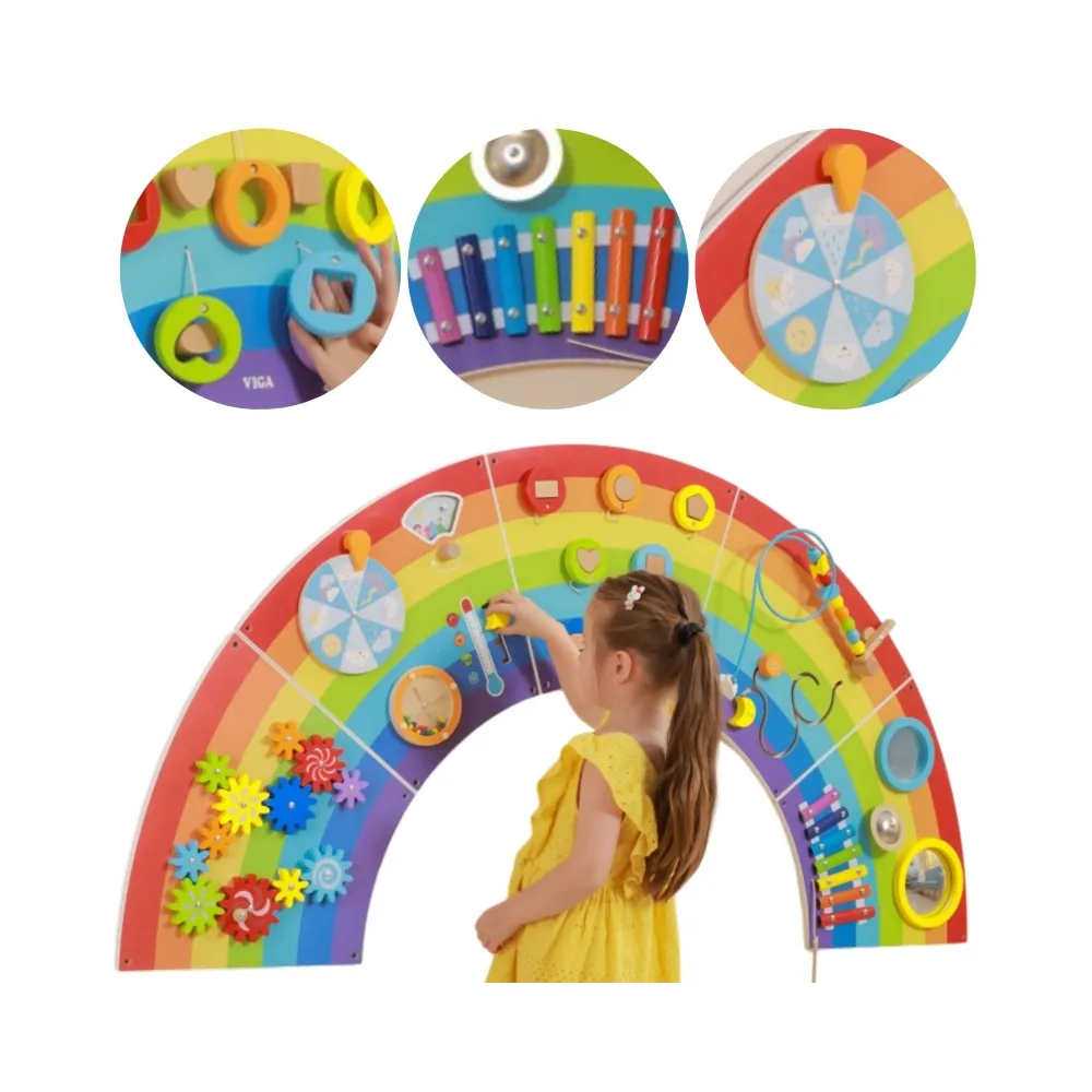 VIGA Drewniana Tablica Sensoryczno-Manipulacyjna EDU Tęcza Certyfikat FSC