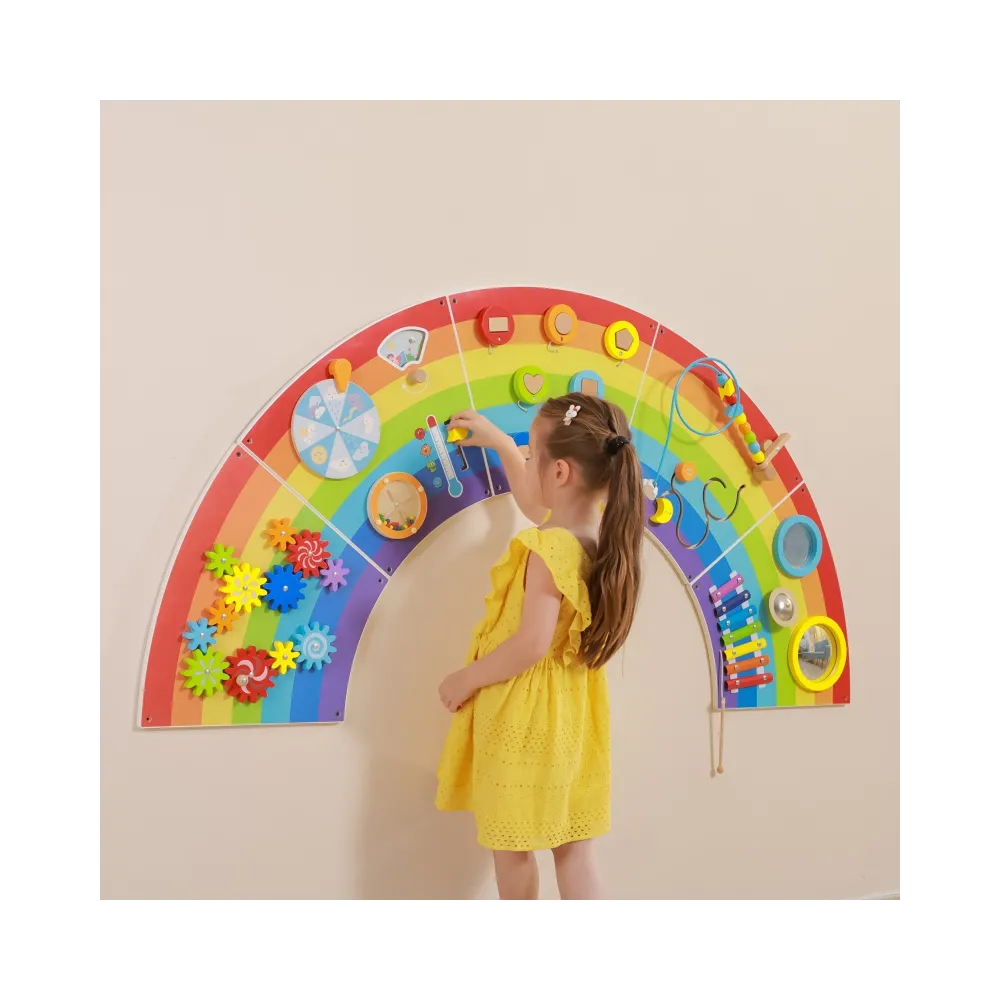 VIGA Drewniana Tablica Sensoryczno-Manipulacyjna EDU Tęcza Certyfikat FSC