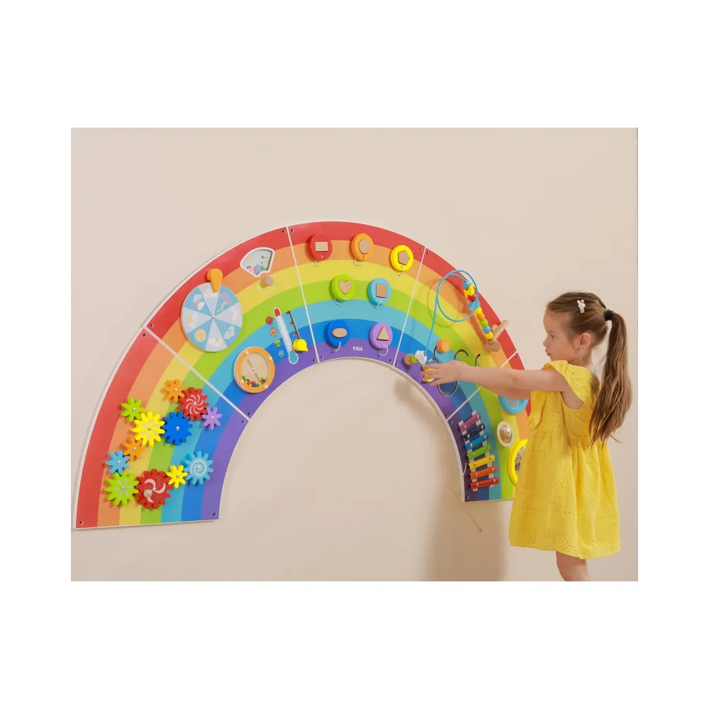 VIGA Drewniana Tablica Sensoryczno-Manipulacyjna EDU Tęcza Certyfikat FSC