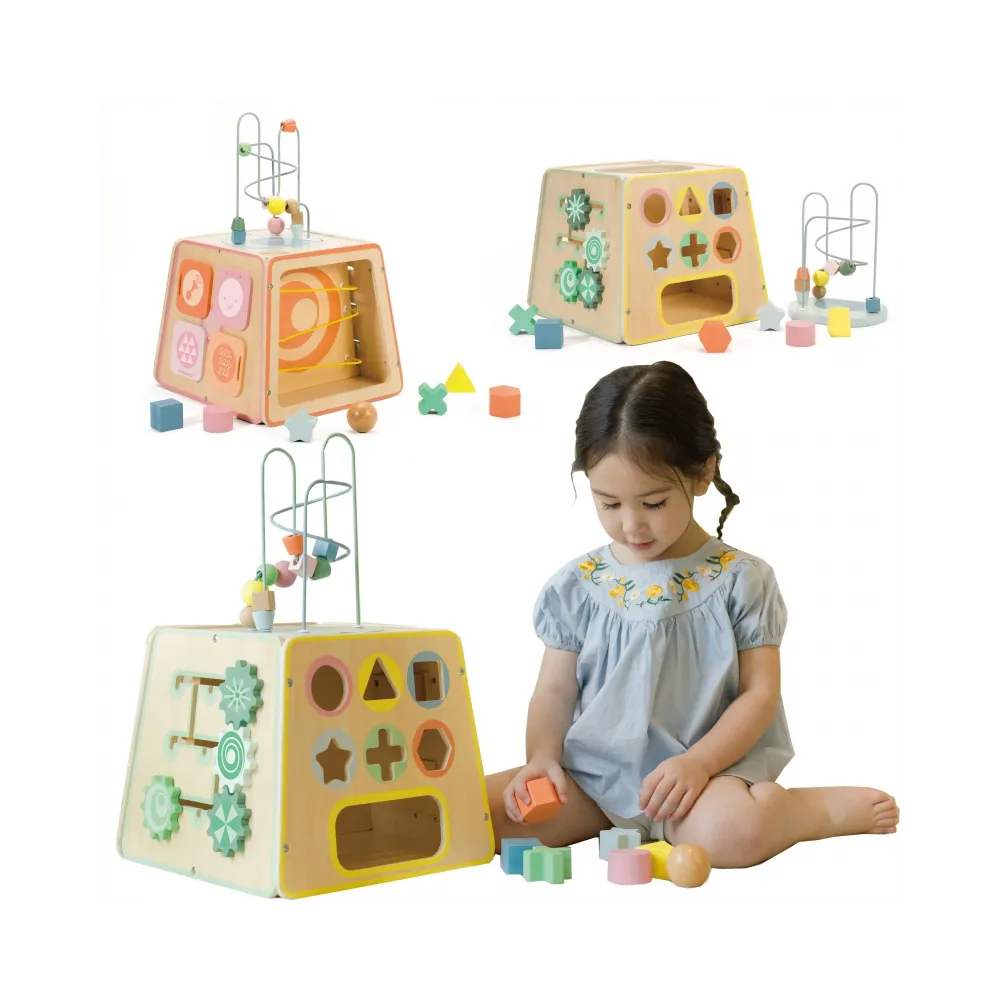 CLASSIC WORLD Drewniana Kostka Edukacyjna Sensoryczna 6w1