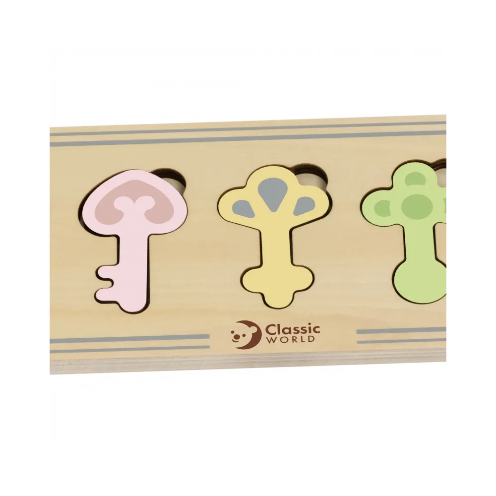 CLASSIC WORLD Drewniana Układanka Montessori Sensoryczna Klucze i Zamki do Dopasowania