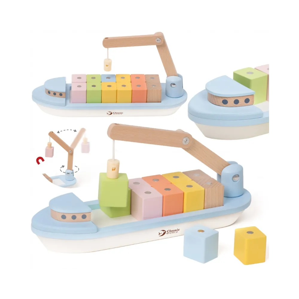 CLASSIC WORLD Drewniany Statek Układanie Bloków 13 el.