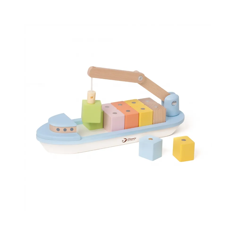 CLASSIC WORLD Drewniany Statek Układanie Bloków 13 el.