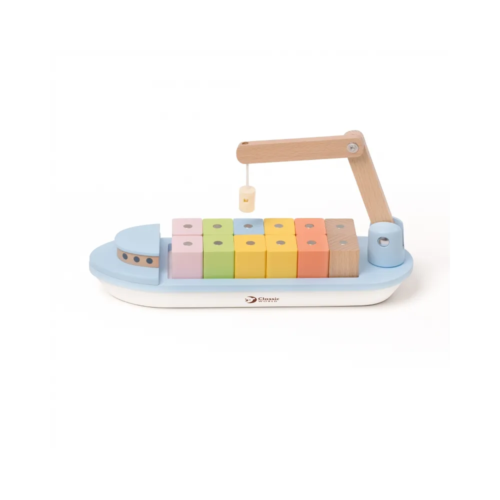 CLASSIC WORLD Drewniany Statek Układanie Bloków 13 el.