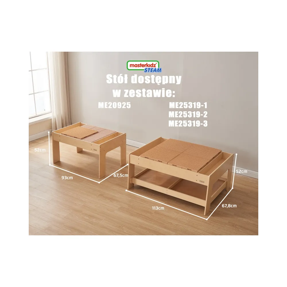 MASTERKIDZ Drewniany Stół Edukacyjny + AKCESORIA STEM WALL + 135 Klocków