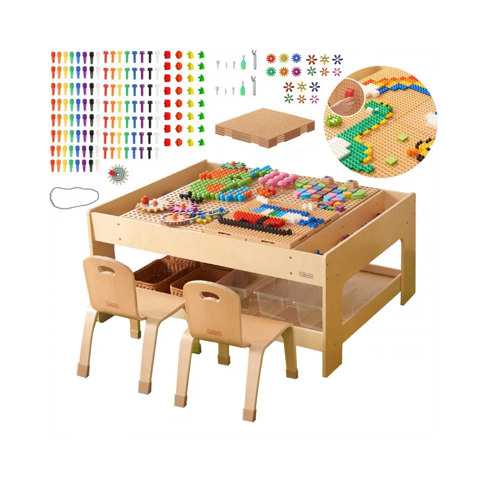 MASTERKIDZ Drewniany Stół Edukacyjny + AKCESORIA STEM WALL + 563 Klocków