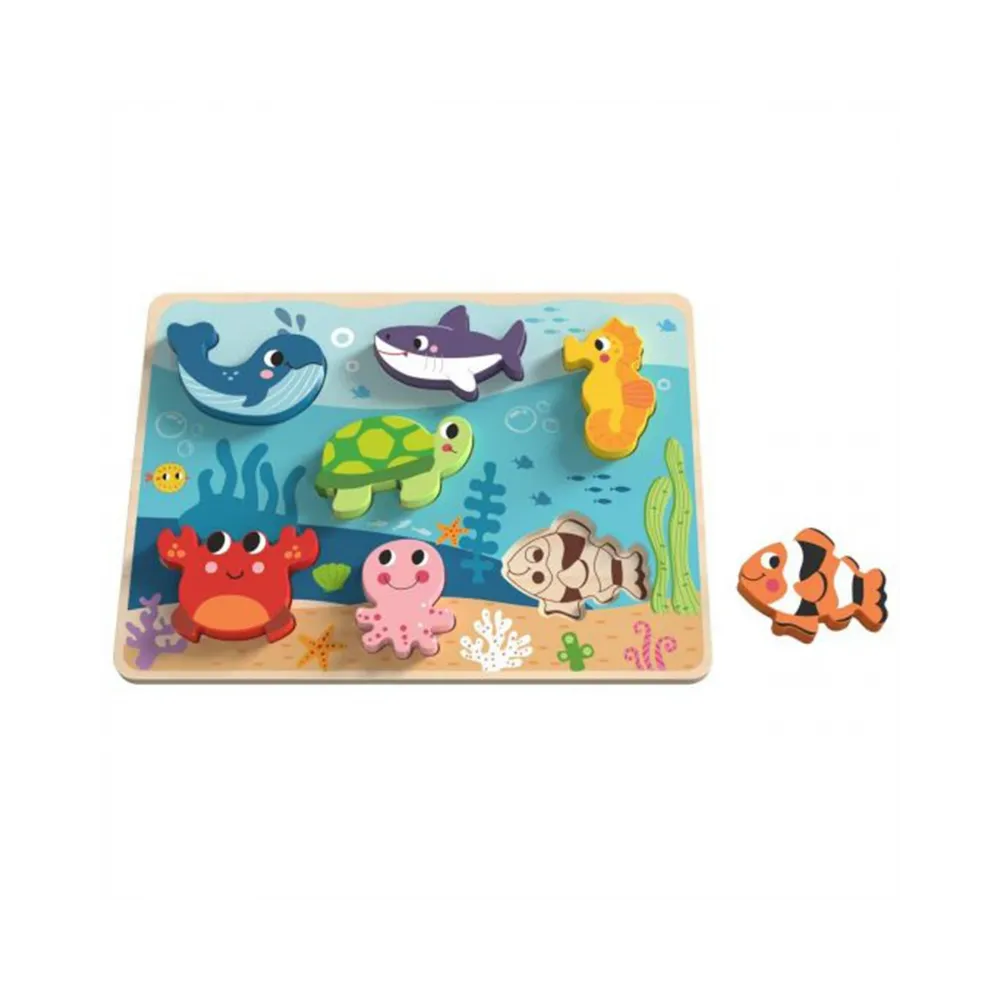 Drewniane puzzle morza z rybkami i żółwikiem