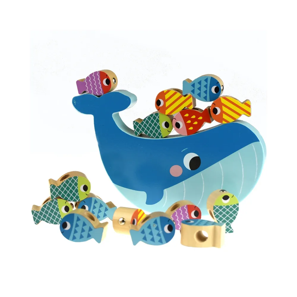TOOKY TOY Drewniana Gra Wieloryb i Rybki Wielofunkcyjna 4 w 1