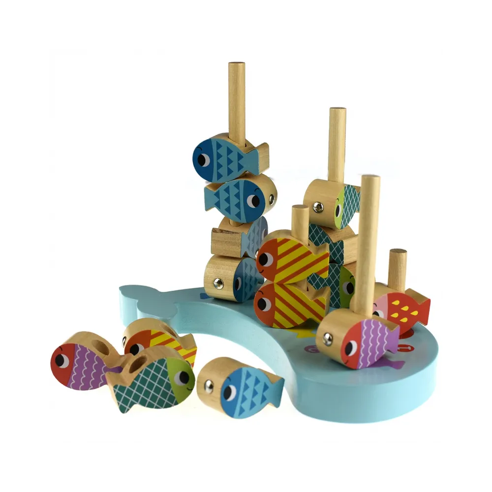 TOOKY TOY Drewniana Gra Wieloryb i Rybki Wielofunkcyjna 4 w 1