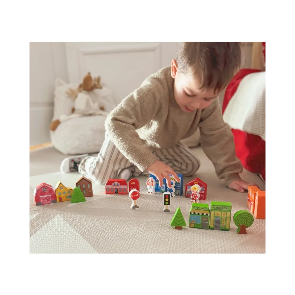 TOOKY TOY Drewniany Zestaw Budynków i Figurek Miasto
