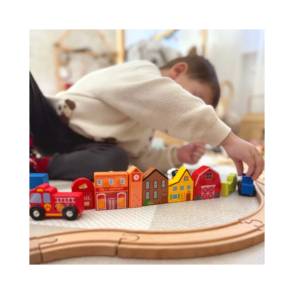 TOOKY TOY Drewniany Zestaw Budynków i Figurek Miasto