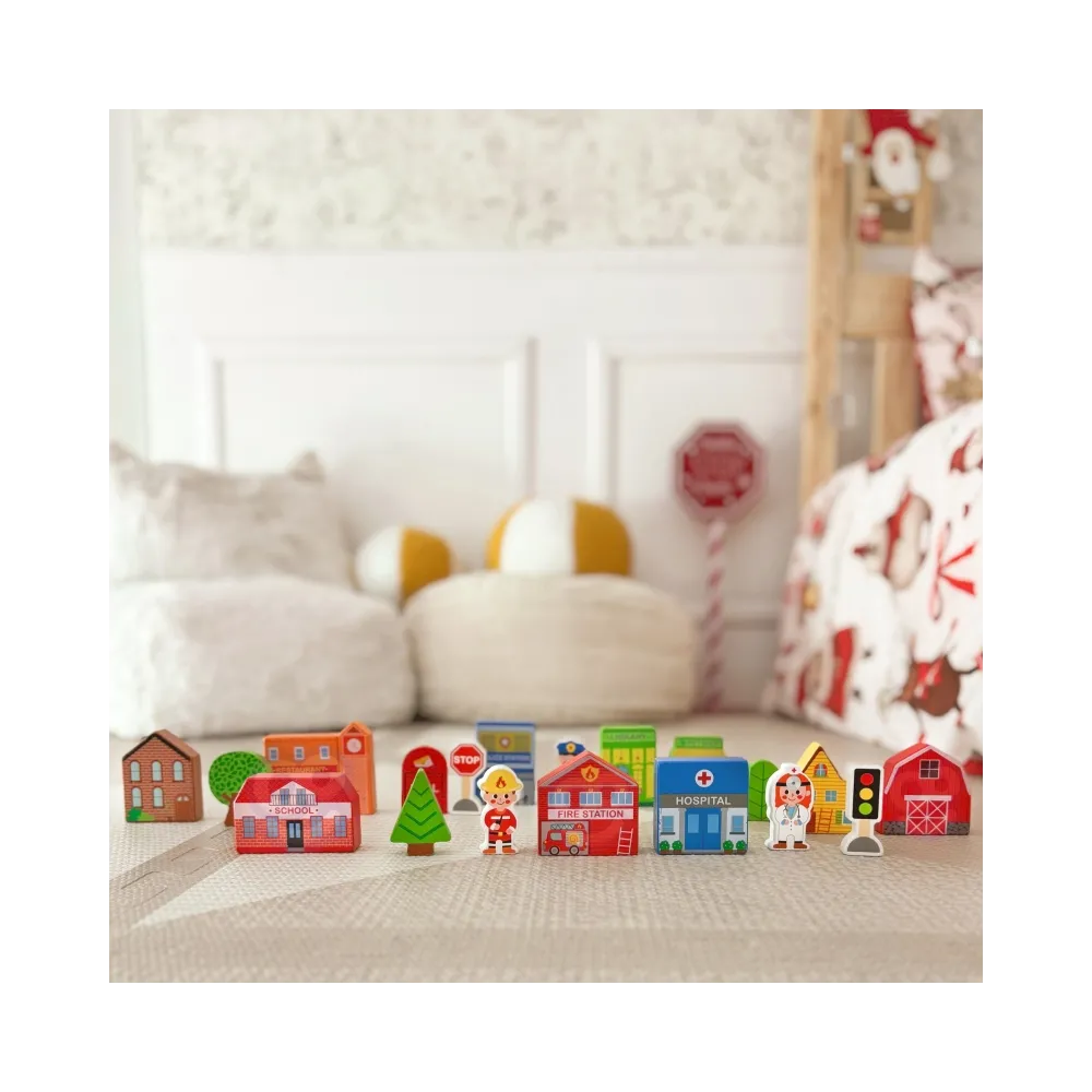 TOOKY TOY Drewniany Zestaw Budynków i Figurek Miasto