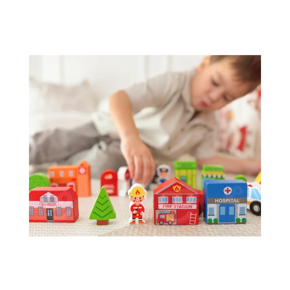 TOOKY TOY Drewniany Zestaw Budynków i Figurek Miasto