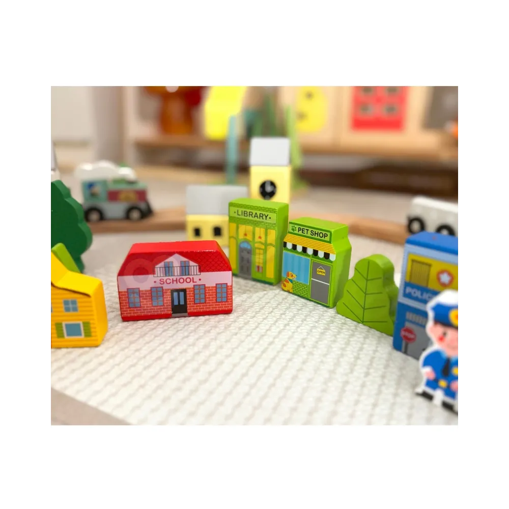 TOOKY TOY Drewniany Zestaw Budynków i Figurek Miasto