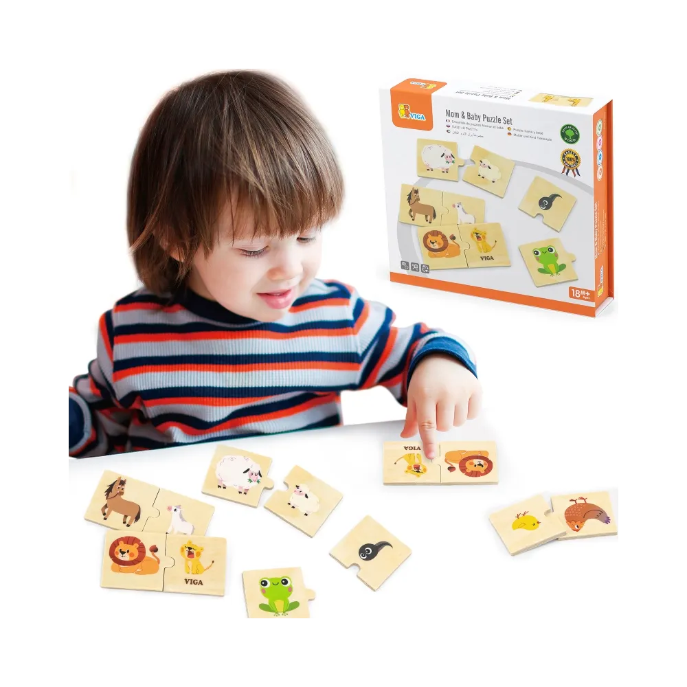 VIGA Drewniane Puzzle Układanka Zwierzątka Małe i Duże