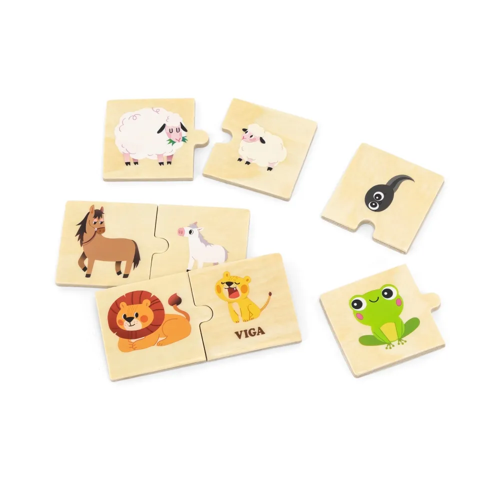 VIGA Drewniane Puzzle Układanka Zwierzątka Małe i Duże