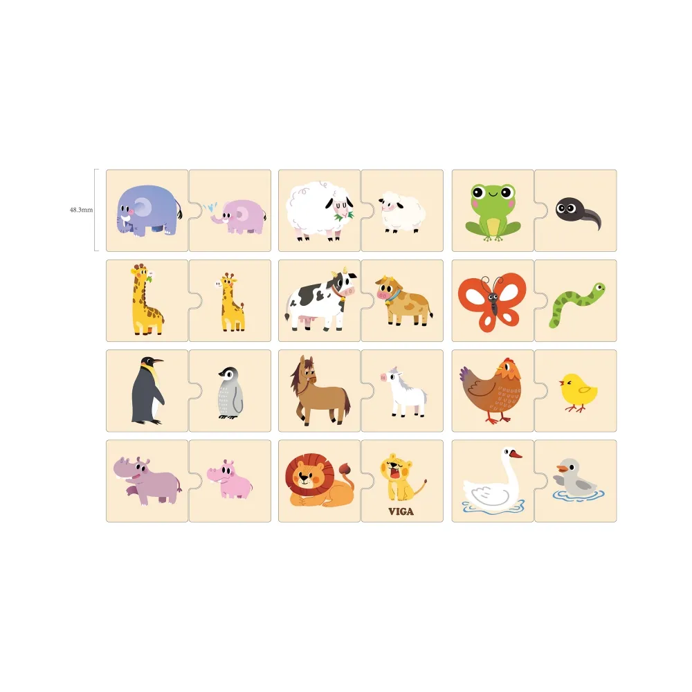 VIGA Drewniane Puzzle Układanka Zwierzątka Małe i Duże