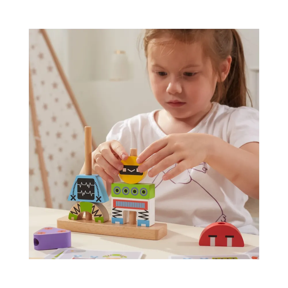 VIGA Układanka Piramidka Roboty + Wzory 8 el.