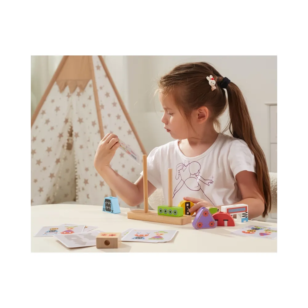 VIGA Układanka Piramidka Roboty + Wzory 8 el.