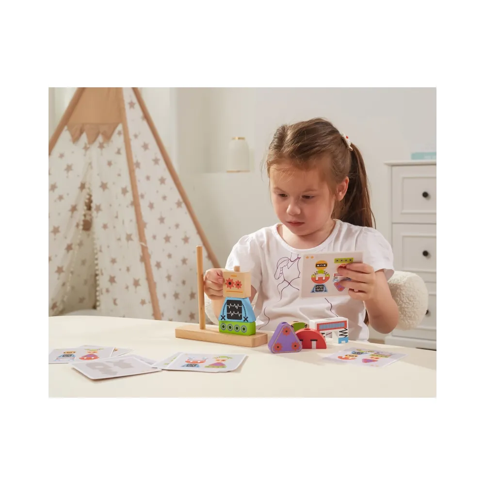 VIGA Układanka Piramidka Roboty + Wzory 8 el.