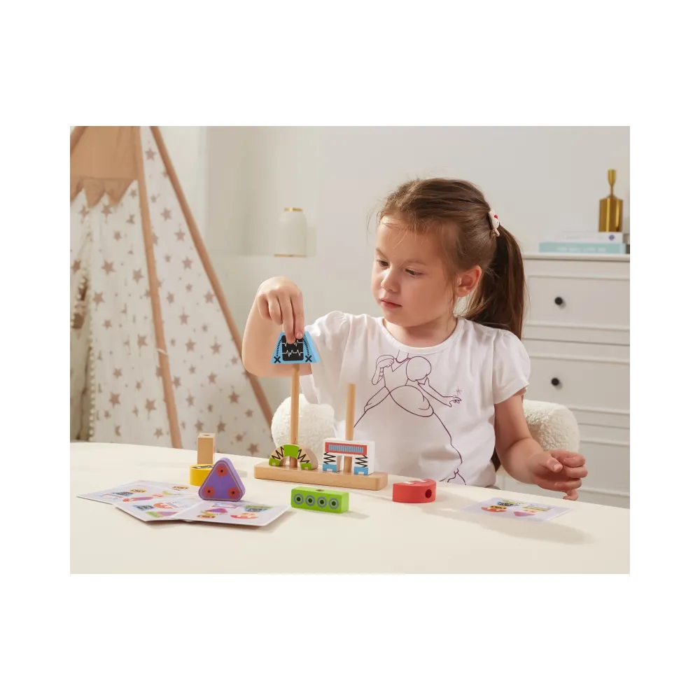 VIGA Układanka Piramidka Roboty + Wzory 8 el.