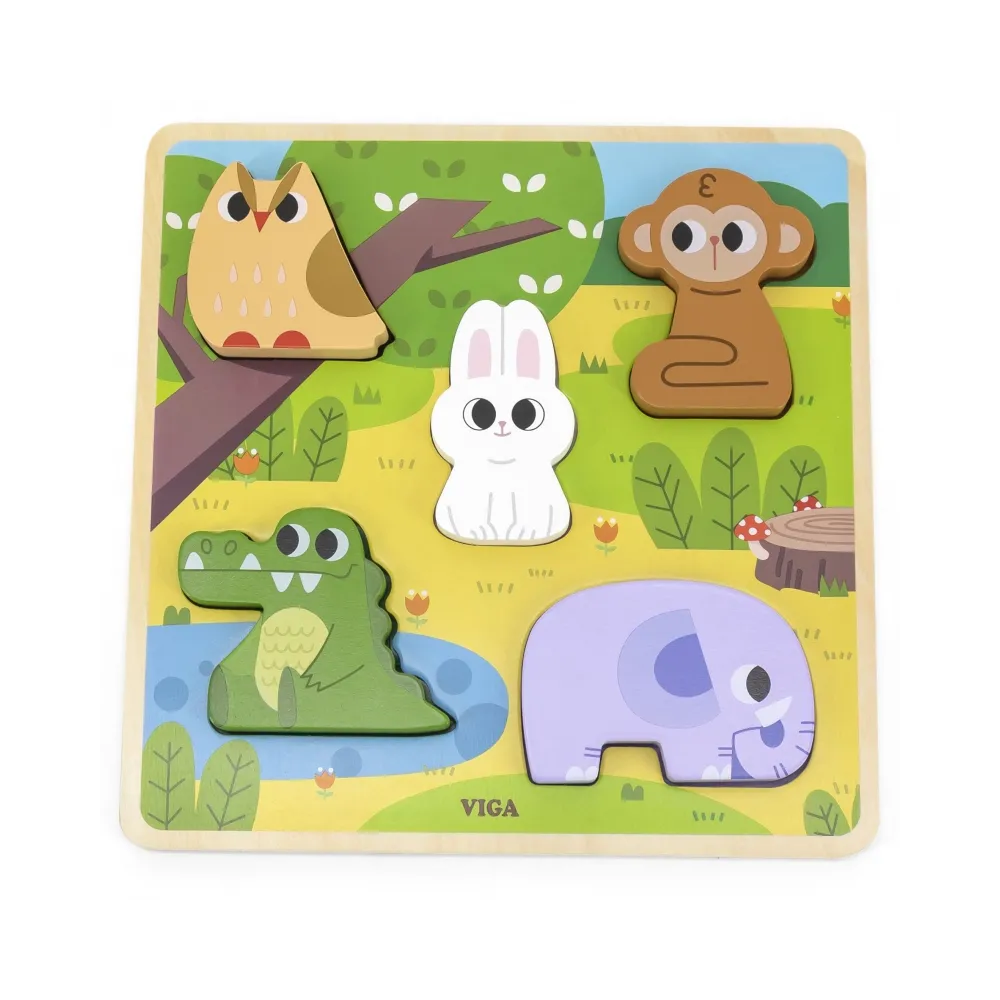 VIGA Drewniana Układanka Puzzle Zwierzątka Las do Dopasowania