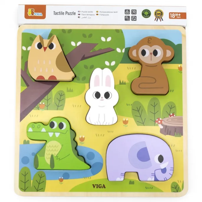 Radosne zwierzątka w układance drewnianej